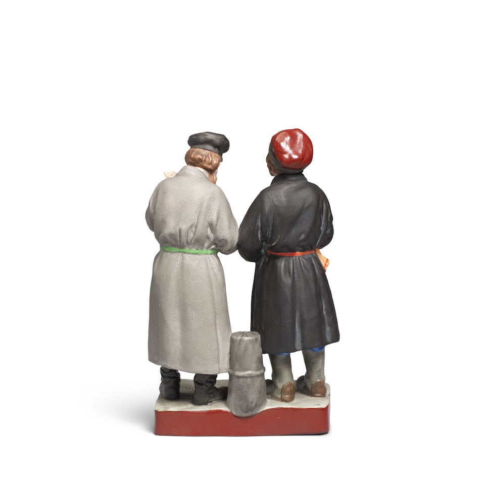A Russian biscuit porcelain group of two men, Moscow, Gardner's factory, late 19th century - 2