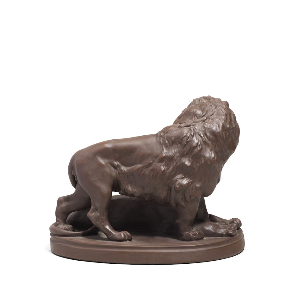 A Meissen Böttger stoneware group of lions, dated 1983 - 2