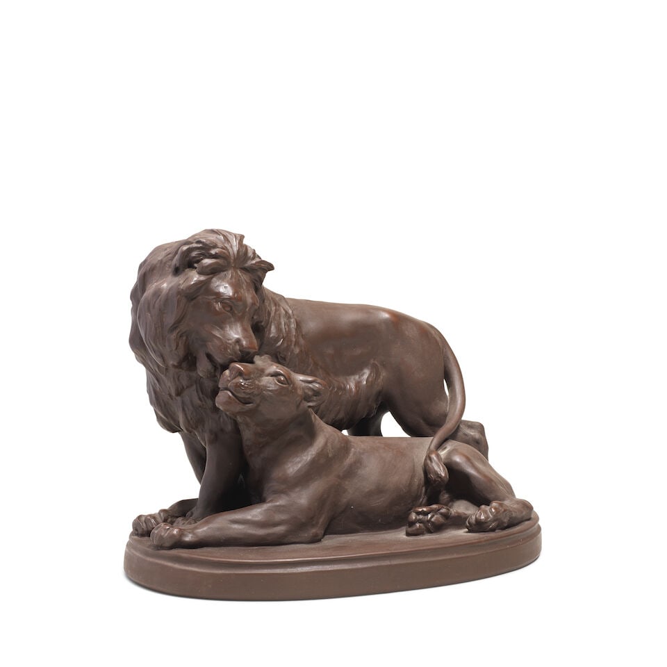 A Meissen Böttger stoneware group of lions, dated 1983 - 3