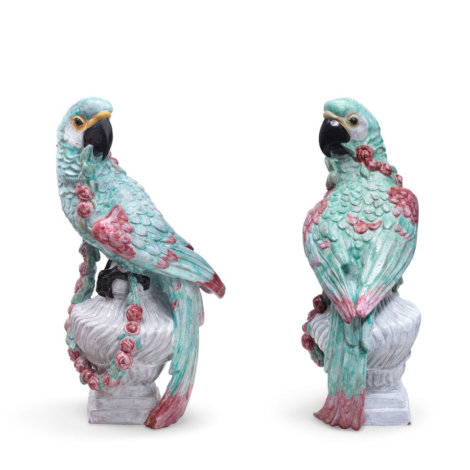 Two monumental Nymphenburg majolica macaws modelled by Josef Wackerle, 20th century - 2