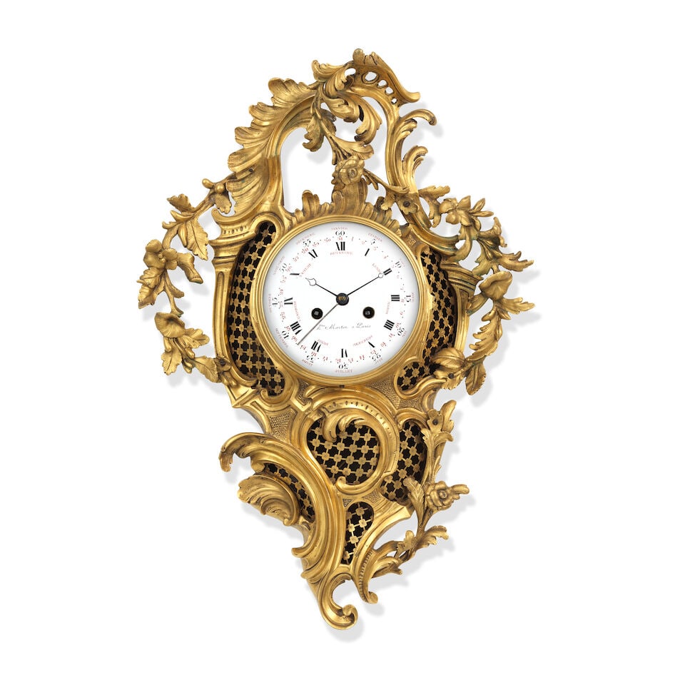 A late 18th century ormolu cartel clock with unusual skeletonised movement Ant. Martine, Paris (1 of 1)