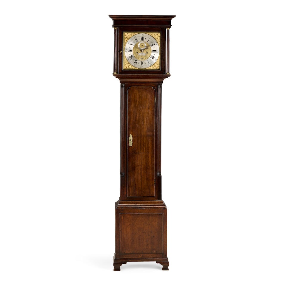 An late 18th century oak striking longcase clock William Ingleby, Holywell: An late 18th century oak striking longcase clock William Ingleby, Holywell The case with flat top and simple frieze supported by two Doric topped columns to a concave throat moulding, the long trunk d