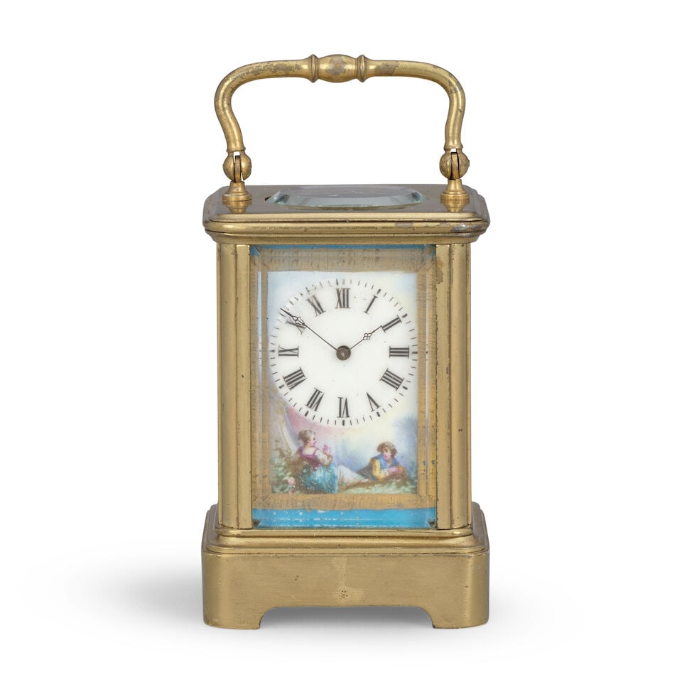 A late 19th century French miniature porcelain panelled carriage clock timepiece Numbered 345 (1 of 5)