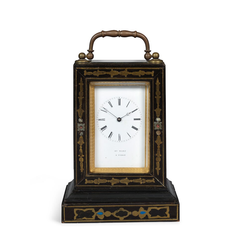 A mid 19th century French Boulle decorated striking carriage clock with Jules style lever platfo... (1 of 3)