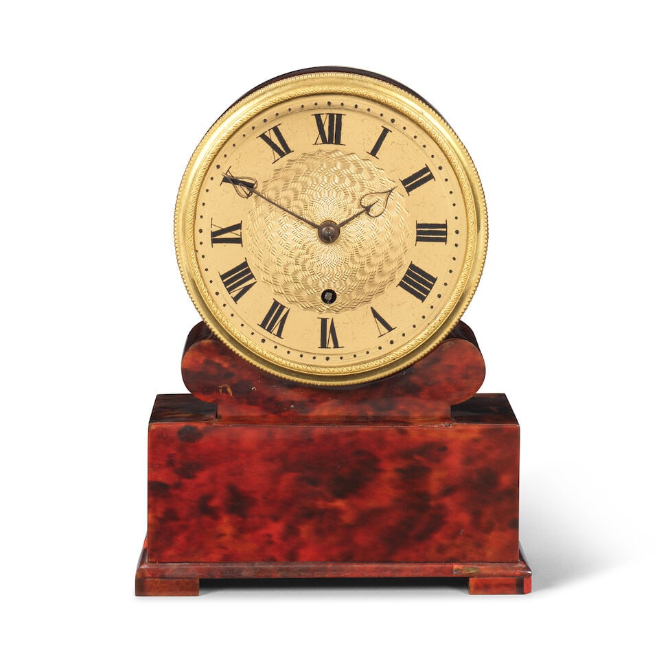 A mid 19th century red tortoiseshell veneered drum timepiece Payne, 163 New Bond Street (1 of 3)