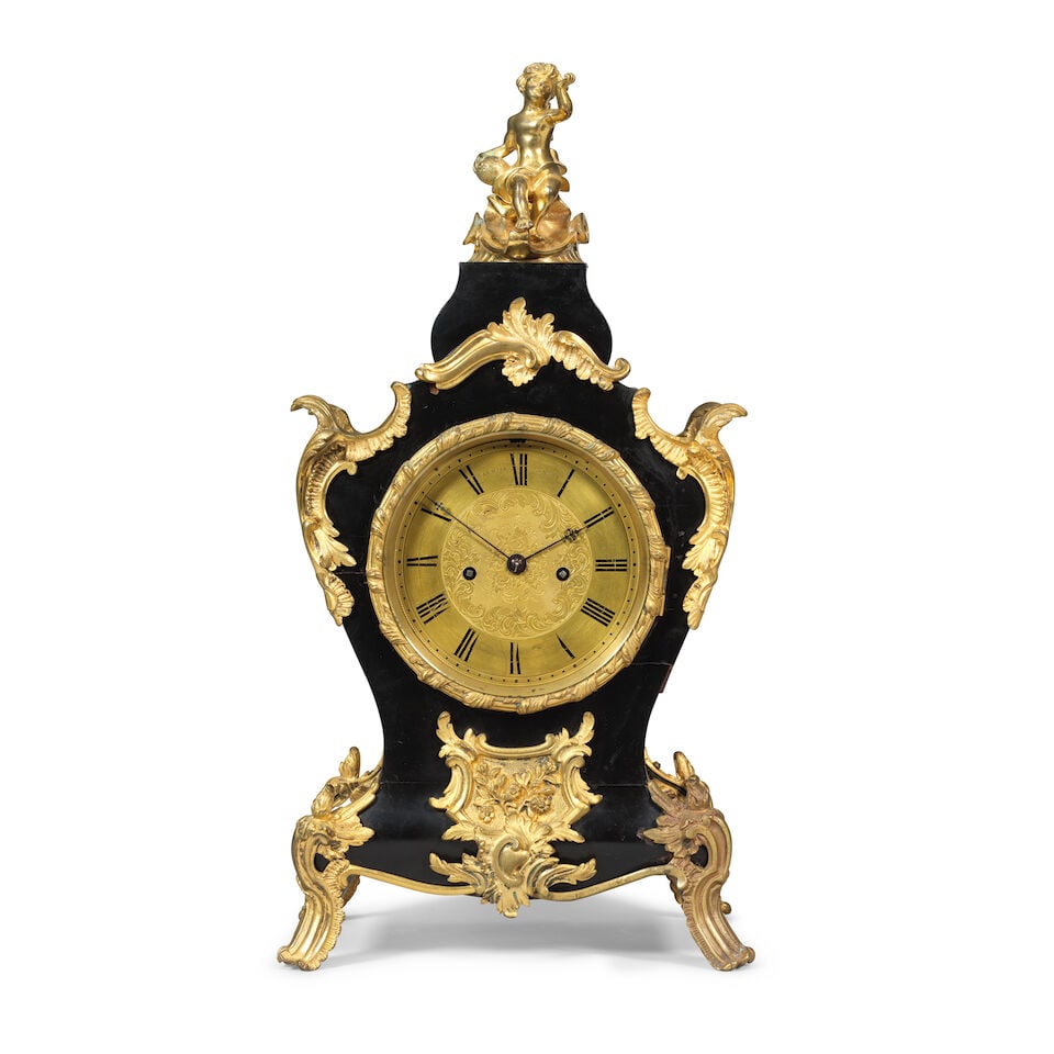 A mid 19th century ebonised English ormolu mounted striking bracket clock Barwise, London numbe... (1 of 3)