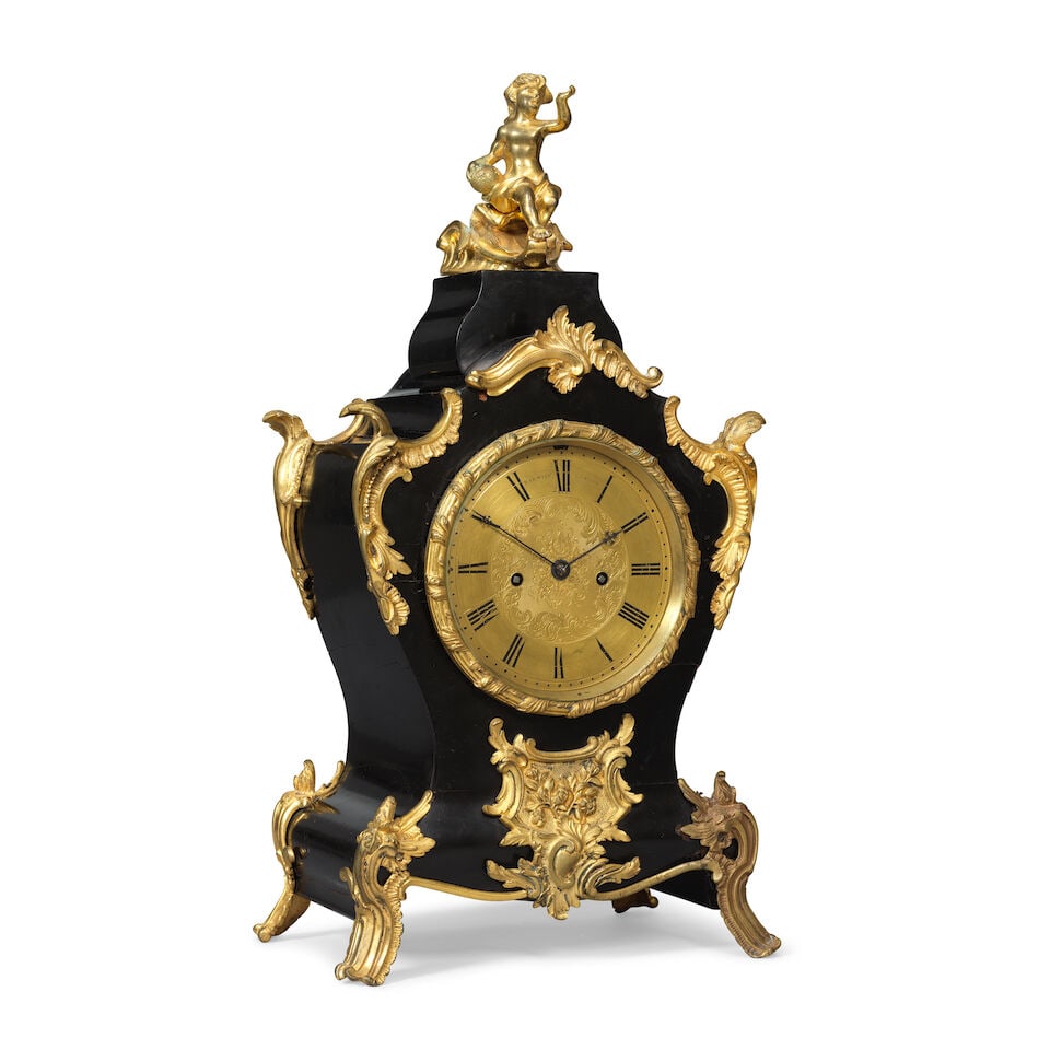 A mid 19th century ebonised English ormolu mounted striking bracket clock Barwise, London numbe... - 3