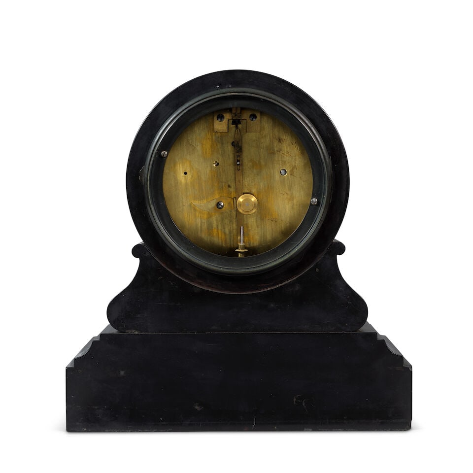 A late 19th century black marble single fusee English mantel clock timepiece Webster, Cornhill,... - 2