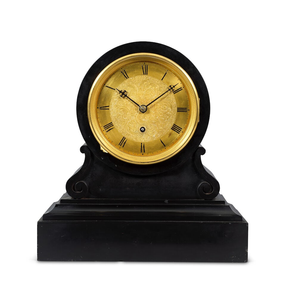 A late 19th century black marble single fusee English mantel clock timepiece Webster, Cornhill,... - 3