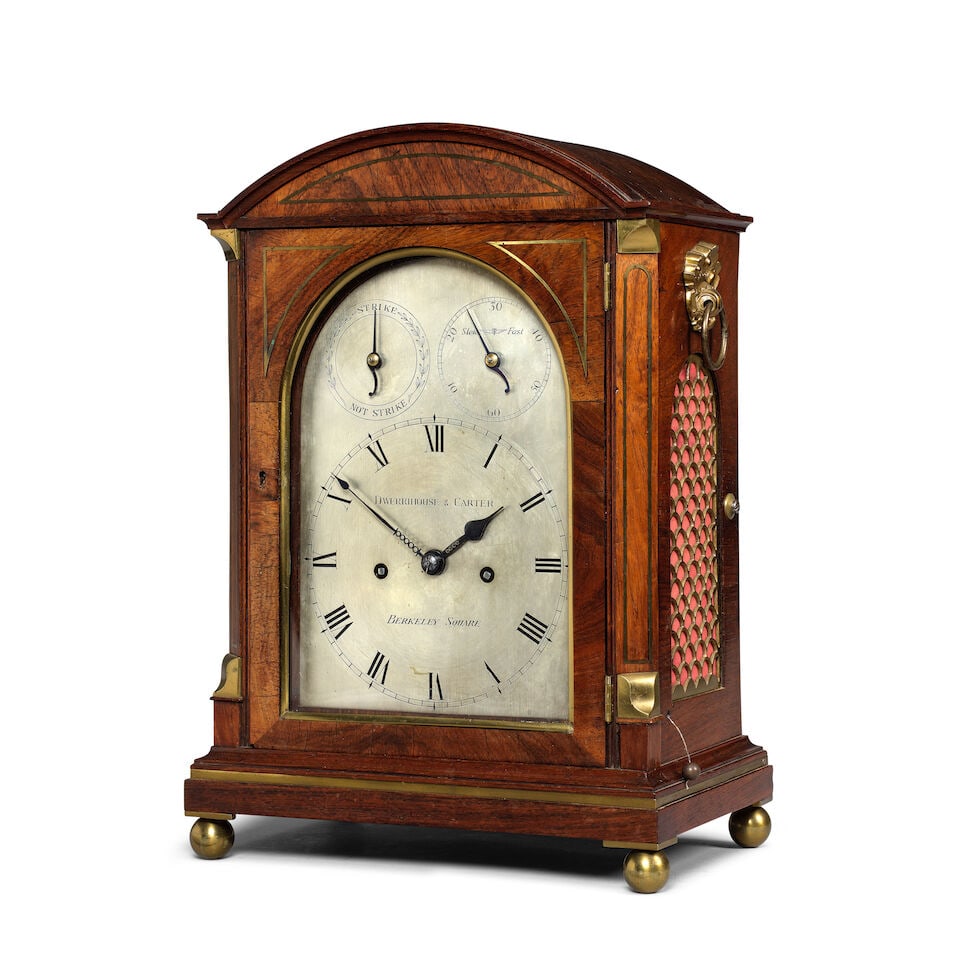 A good early 19th century mahogany and brass inlay striking table clock Dwerrihouse and Carter, ... - 3