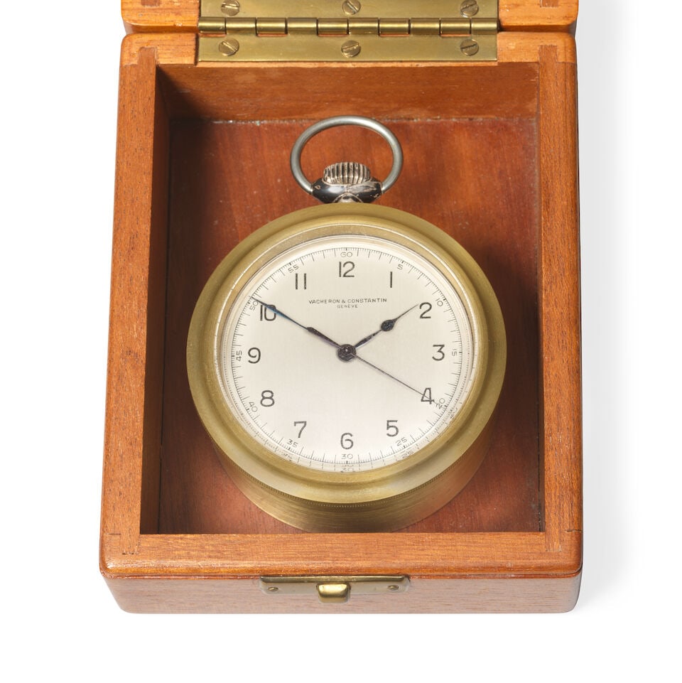 A fine second quarter of the 20th century silver cased marine deck chronometer watch in original... - 2