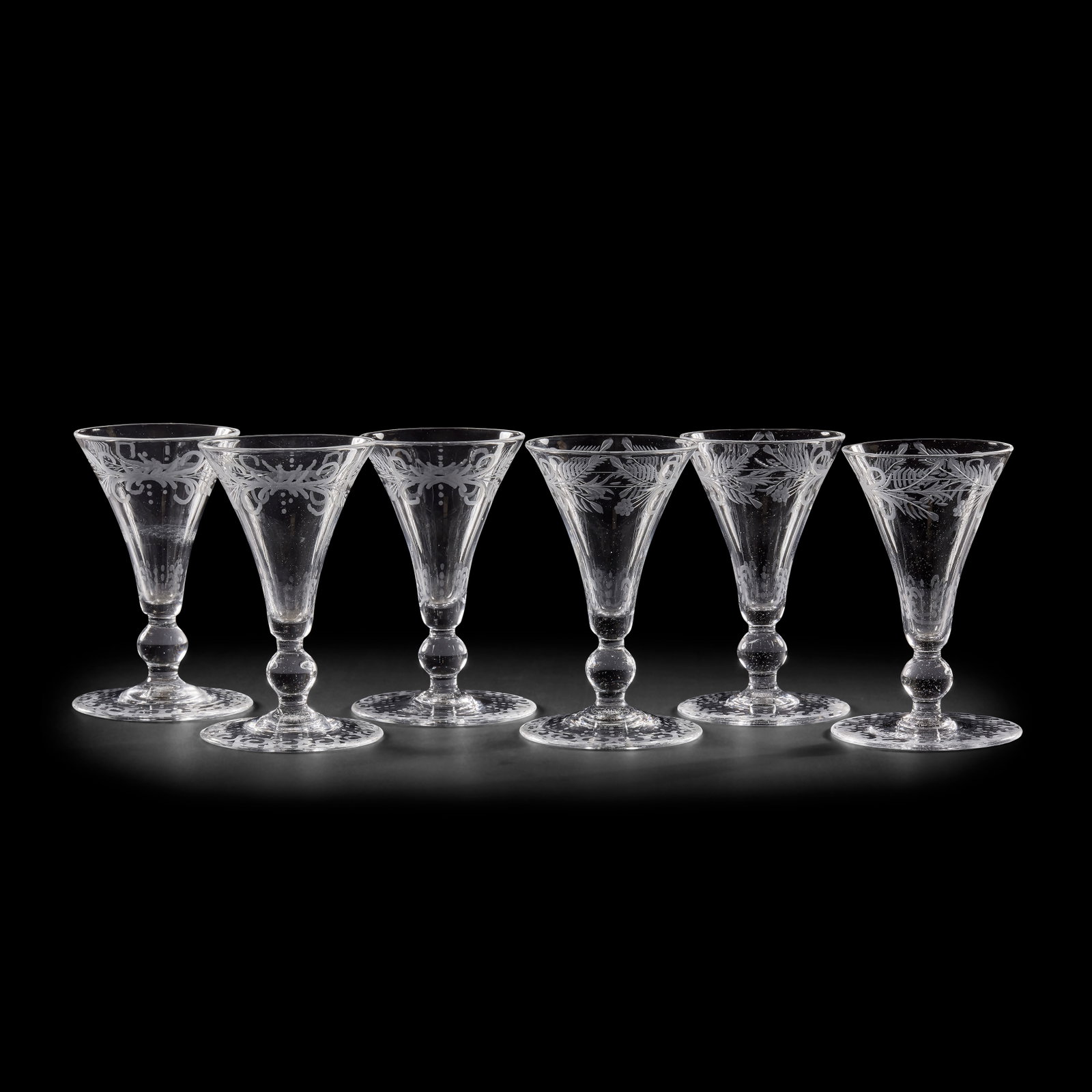 A set of six matched clear glass goblets, in the 18th century style Made by The Glassmakers, for... (1 of 1)