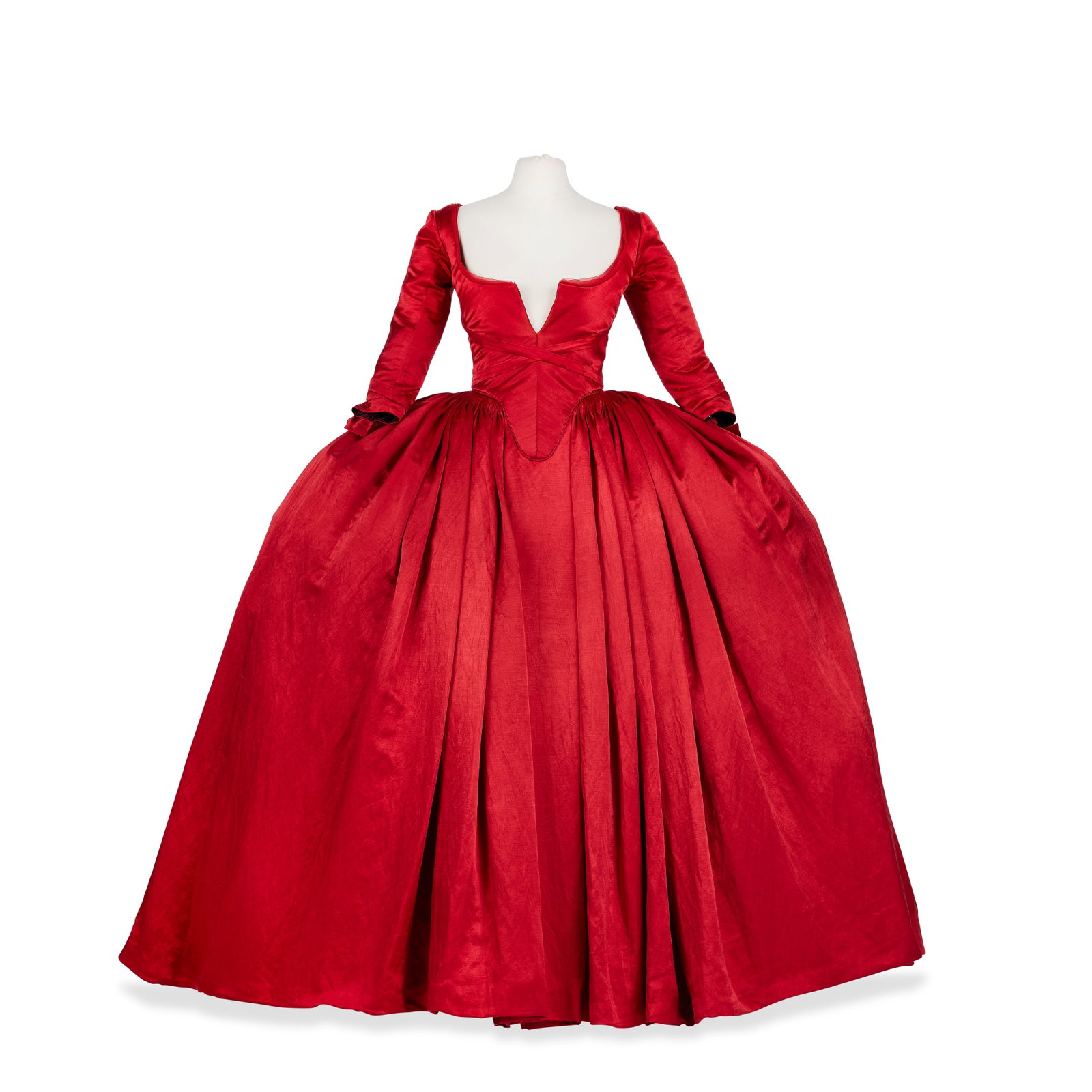 A toile of 'The Red Dress', worn by Claire Season 2, Episode 2, 'Not in Scotland Anymore' 2: A toile of 'The Red Dress', worn by Claire Season 2, Episode 2, 'Not in Scotland Anymore' Comprising: a custom-made red ball gown with plunging sweetheart neckline, lightly boned to create the shape, 