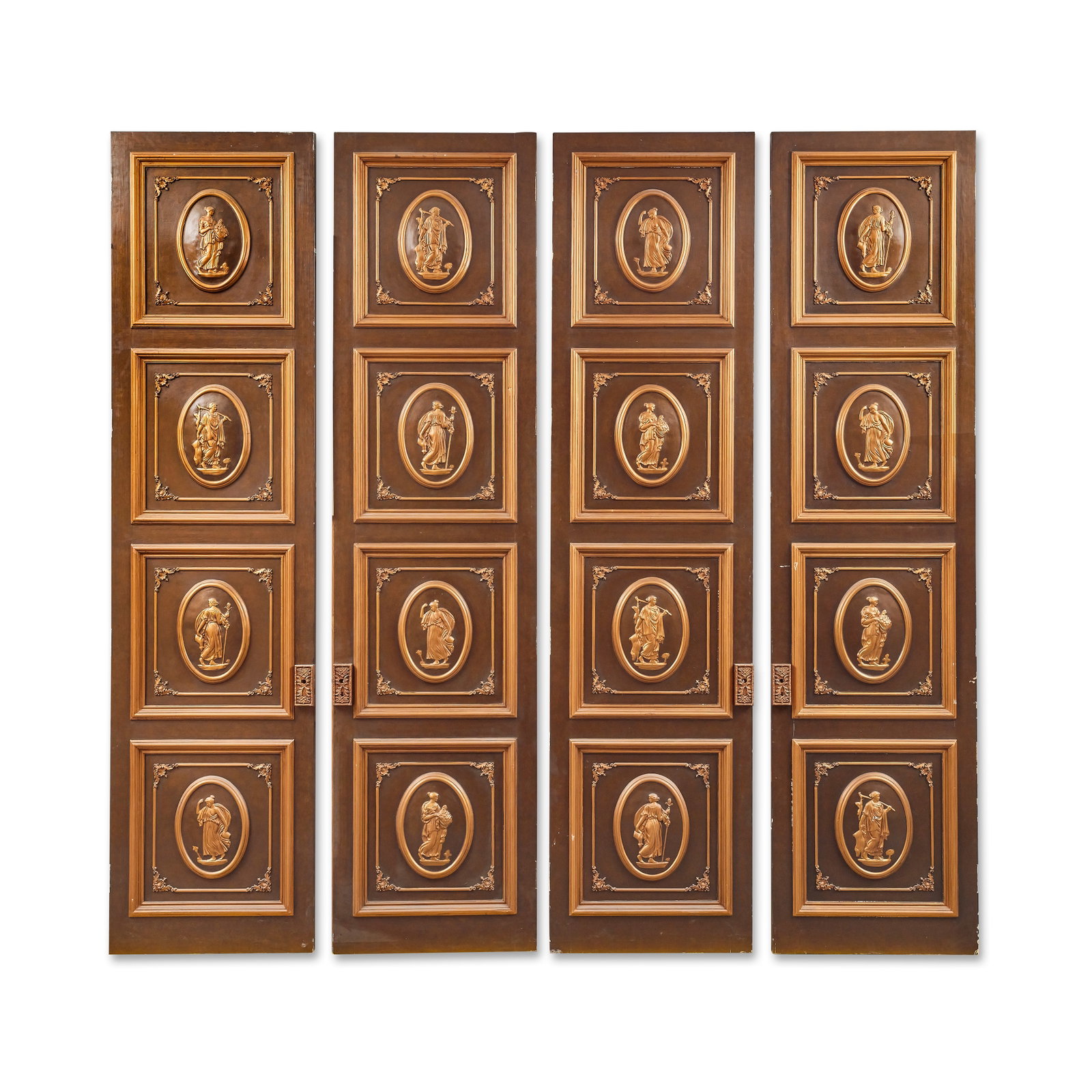 A set of four panelled doors Season 2, Episode 7, 'Faith', for the King Louis Versailles apartme...: A set of four panelled doors Season 2, Episode 7, 'Faith', for the King Louis Versailles apartment set Constructed from pine and composite resin, each door mounted with four panels enclosing oval meda