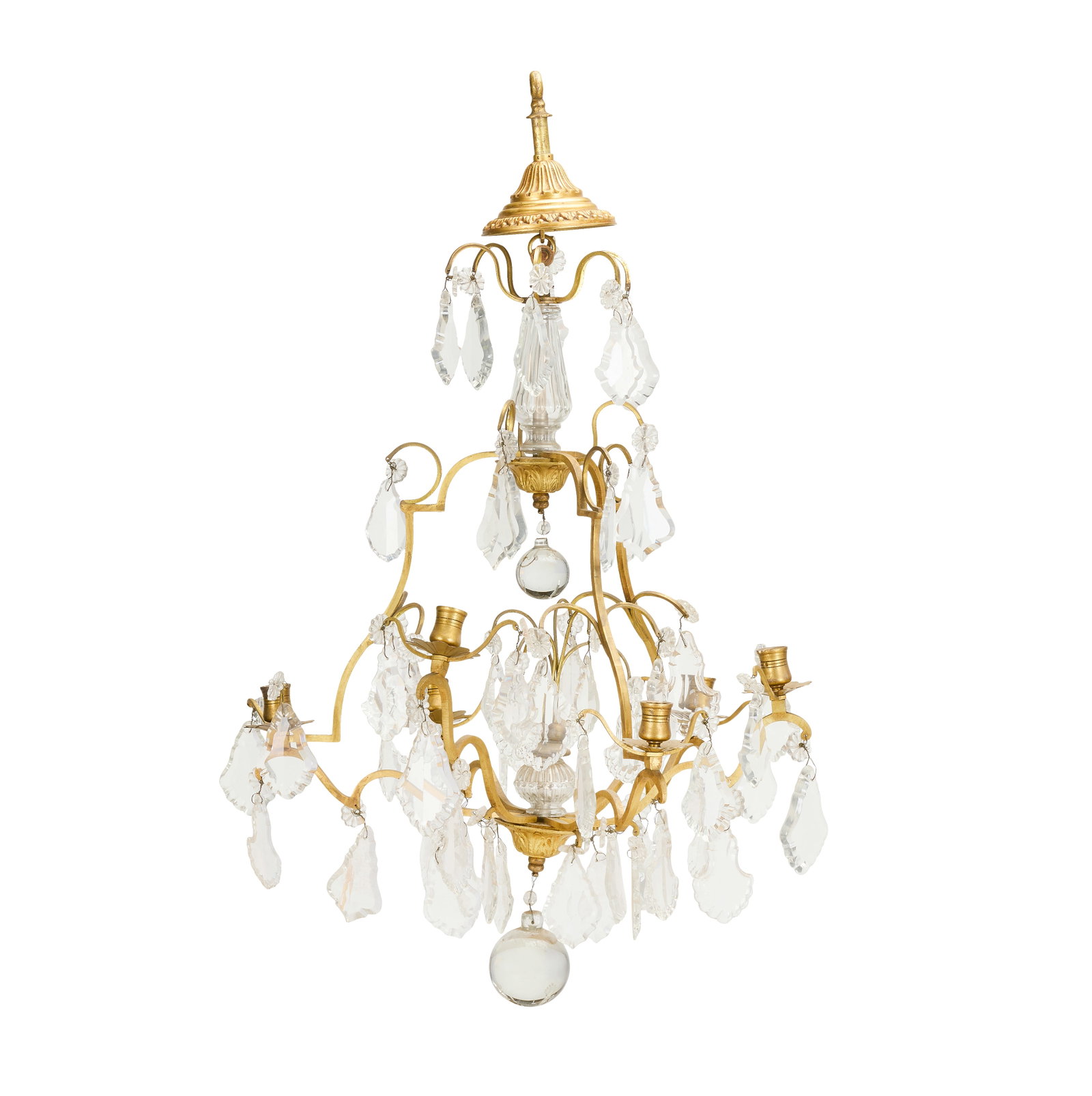 A brass and cut glass six light chandelier Season 2, for the Paris Apartment set (1 of 1)