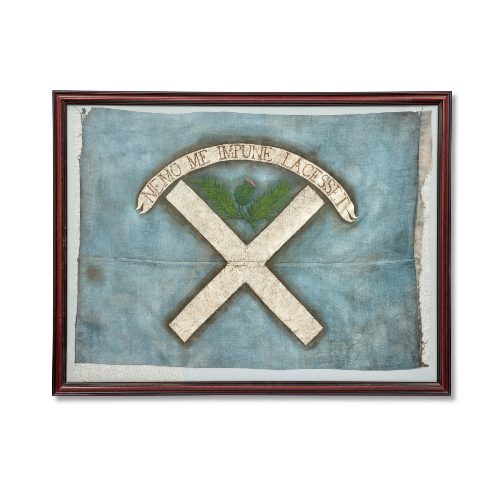 A painted Scottish standard First seen Season 3, Episode 4, 'Of Lost Things': A painted Scottish standard First seen Season 3, Episode 4, 'Of Lost Things' The saltire, or St. Andrew's Cross, surmounted by a thistle and the national motto of Scotland 'NEMO ME IMPUNE LACESSET' (N