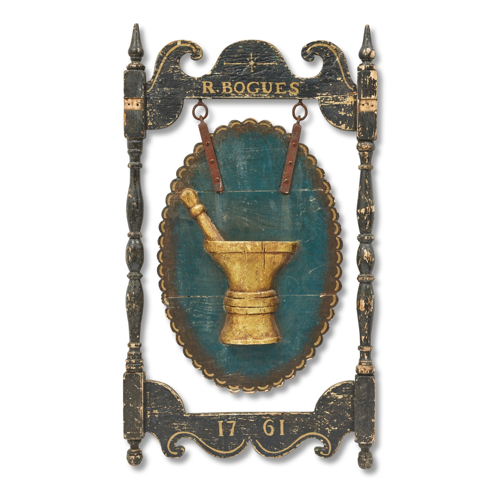 A painted pine and composite double sided swinging apothecary sign (1 of 1)