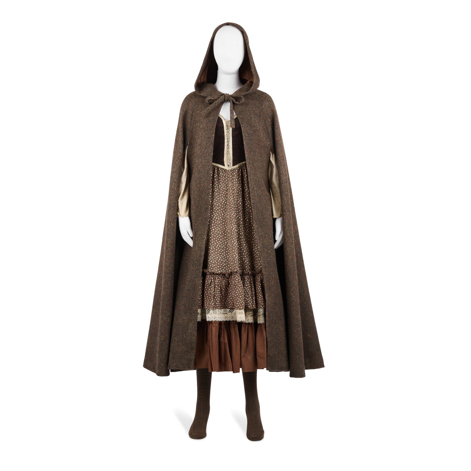 Brianna's vintage dress, worn when going through the stones Season 4, Episode 5, 'Savages' 3: Brianna's vintage dress, worn when going through the stones Season 4, Episode 5, 'Savages' Comprising: a vintage dress, with brown corduroy bodice with printed cotton skirt with floral print, cotton s