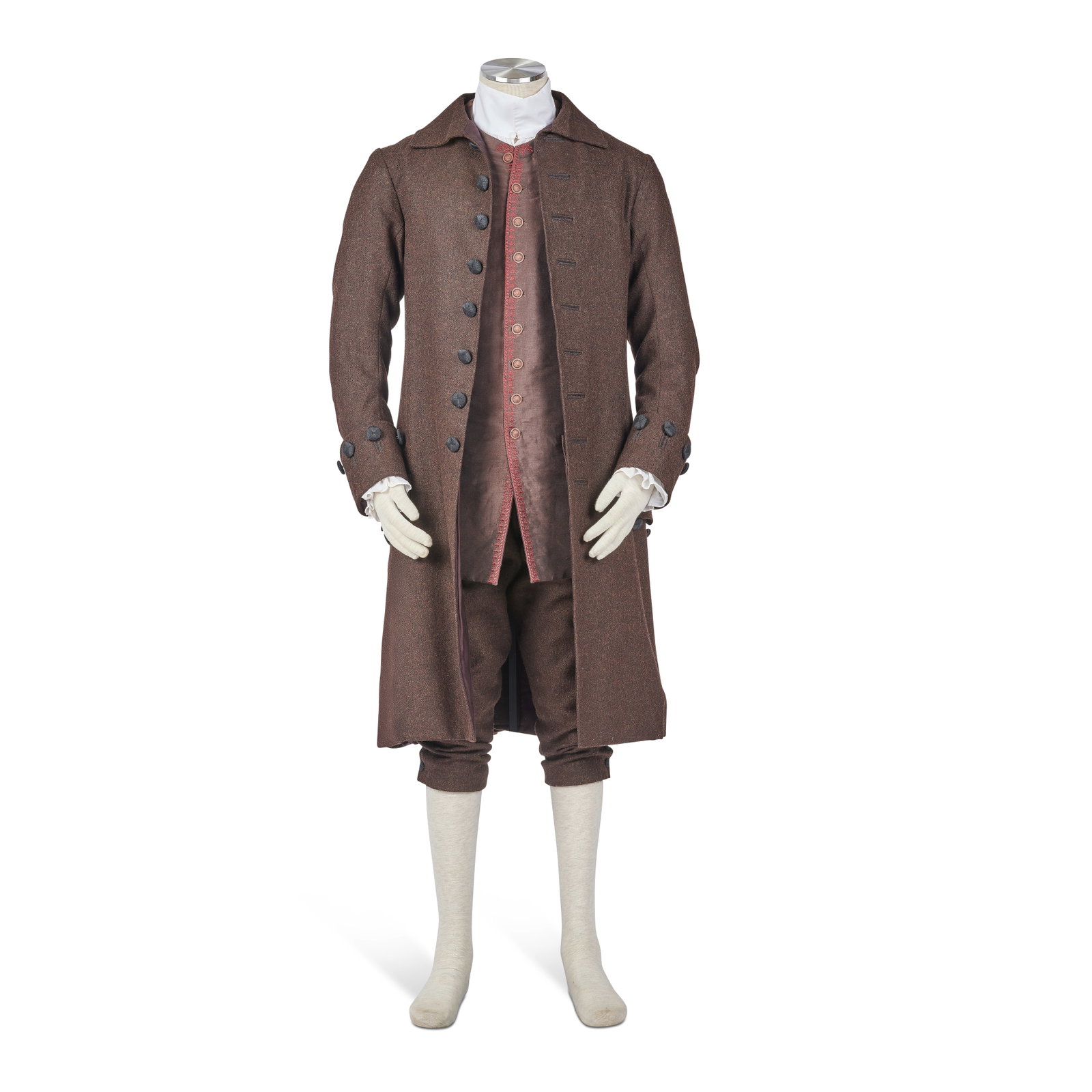 Jamie's formal attire, worn as father of the bride Season 5, Episode 1, 'The Fiery Cross' 4: Jamie's formal attire, worn as father of the bride Season 5, Episode 1, 'The Fiery Cross' Comprising: a custom-made brown woollen coat with covered buttons complete with swirling details; breeches; sa