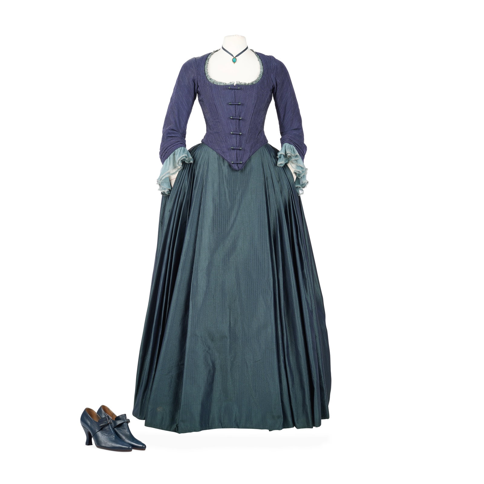 Two of Claire's costumes, known as 'The Stable Dress', and 'The Teal Josephine Dress' Season 5, ...: Two of Claire's costumes, known as 'The Stable Dress', and 'The Teal Josephine Dress' Season 5, Episode 6, 'Better to Marry Than Burn' The first: a midnight blue grosgrain bodice, with bars down the c