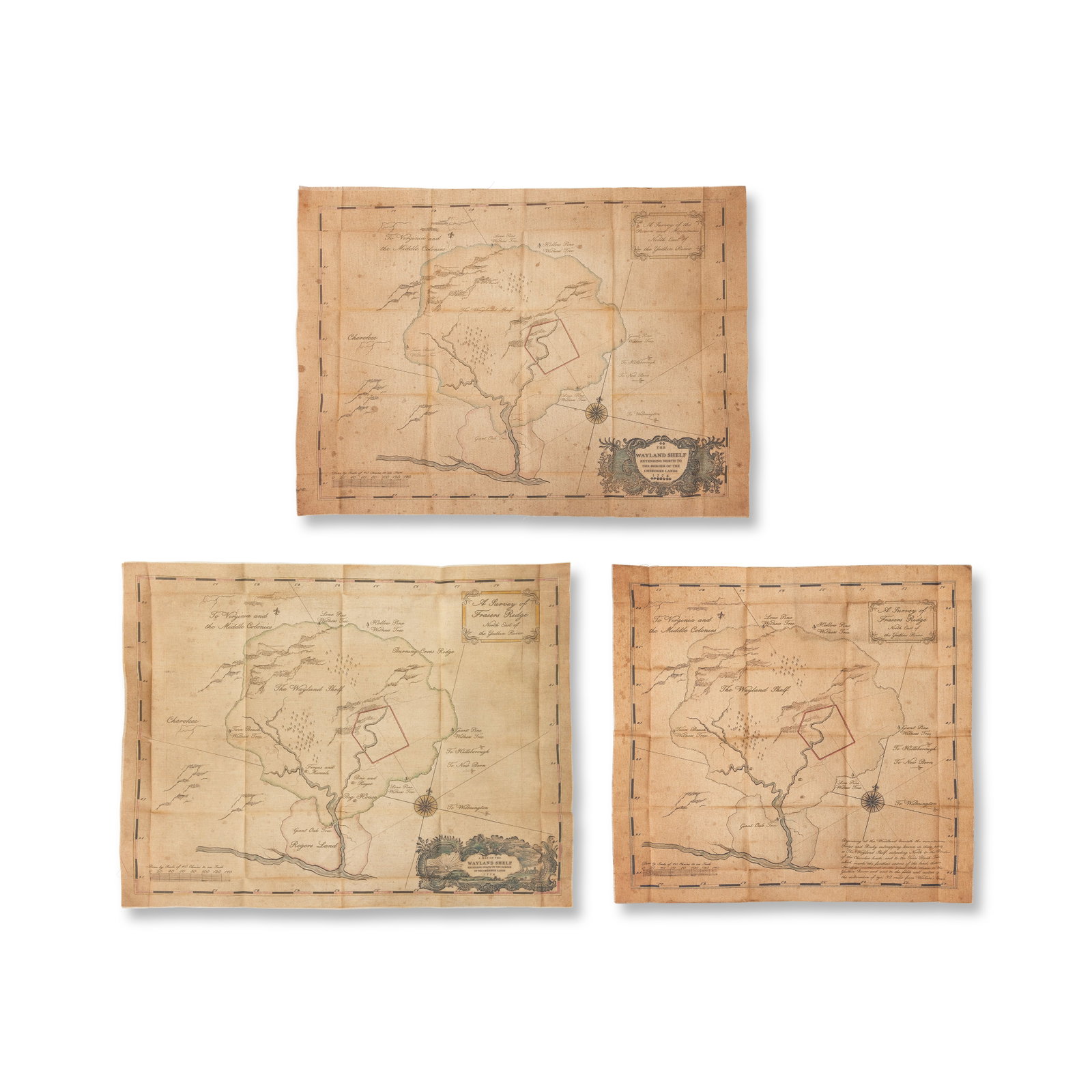 A selection of three canvas map props depicting Fraser's Ridge Season 6, Episode 1, 'Echoes' (3) (1 of 1)