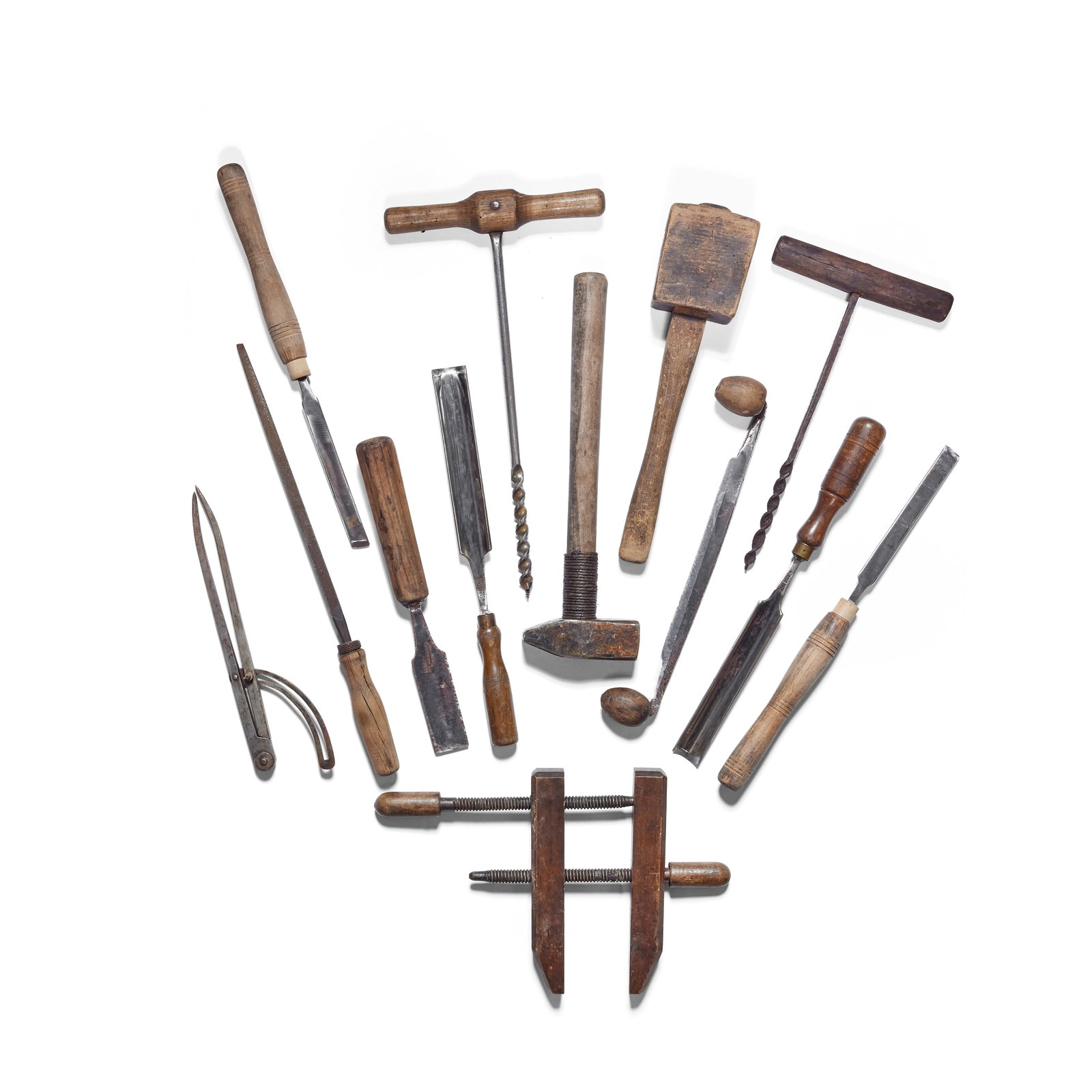 A selection of steel craftsman's tools with turned beech handles, associated with Jamie From Sea... (1 of 1)