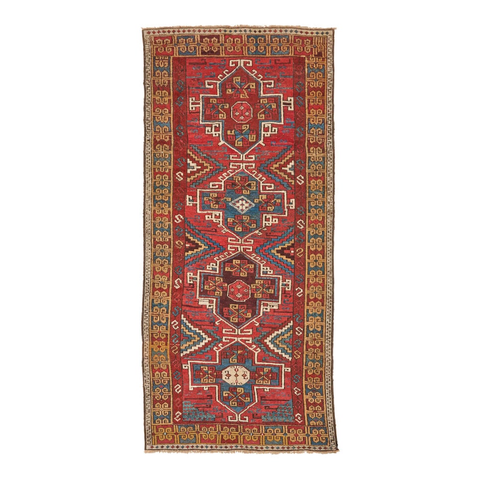 Malatya Rug Anatolia 3 ft. 1 in. x 6 ft. 10 in.: Malatya Rug Anatolia c. 1850, a very rare Malatya small rug in very good condition. While the field design might be mostly found on rugs from the Konya region at the time, this rug brings some East An