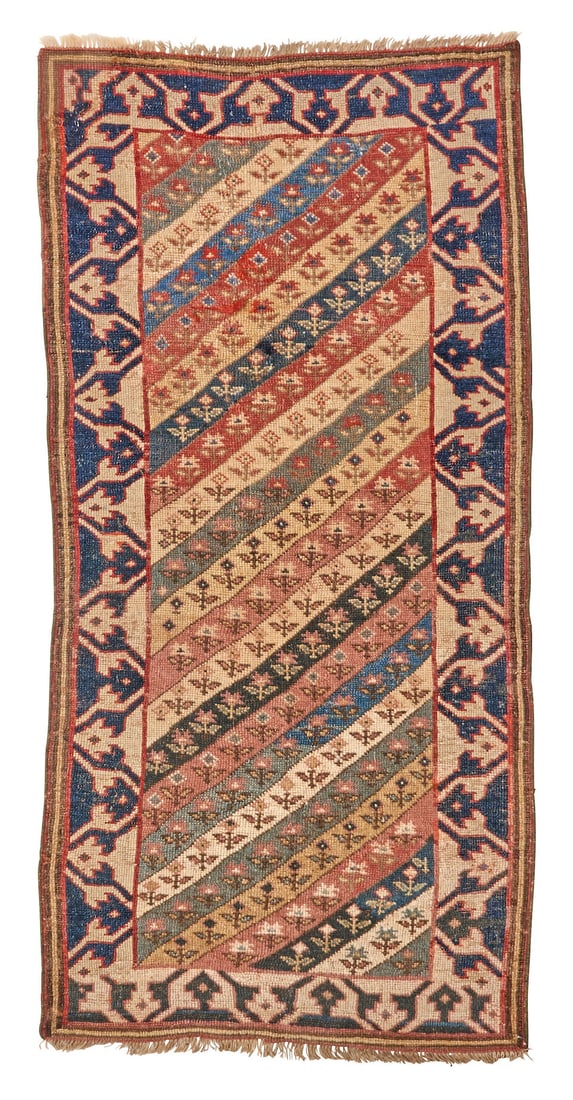 Kazak Rug Caucasus 2 ft. 5 in. x 4 ft. 10 in.: Kazak Rug Caucasus c. first quarter 19th century, a soft weave with a spacious border and a wide variety of natural dyes. Provenance: The James D. Burns Collection 2 ft. 5 in. x 4 ft. 10 in. For furth