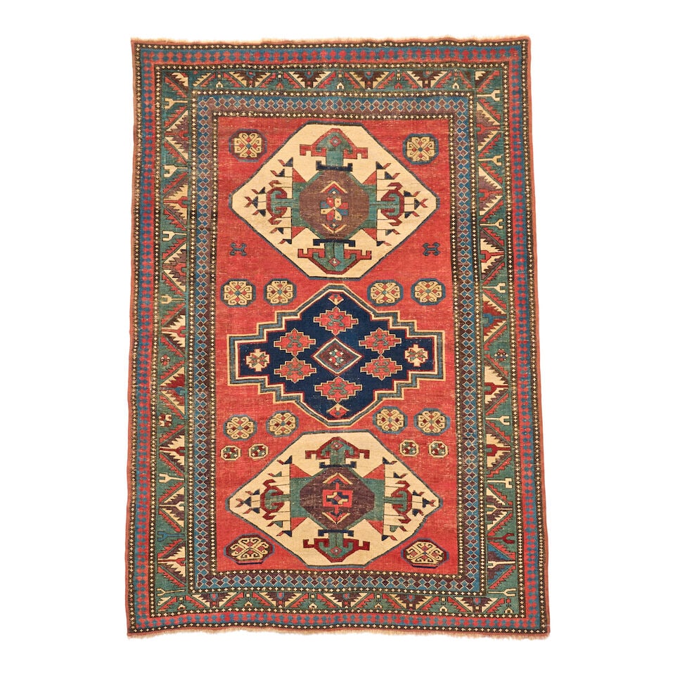 Lori Pombak Rug Caucasus 4 ft. 6 in. x 6 ft. 10 in.: Lori Pombak Rug Caucasus c. 1840 Provenance: The James D. Burns Collection 4 ft. 6 in. x 6 ft. 10 in. For further information on this lot please visit Bonhams.com For further information about this lo