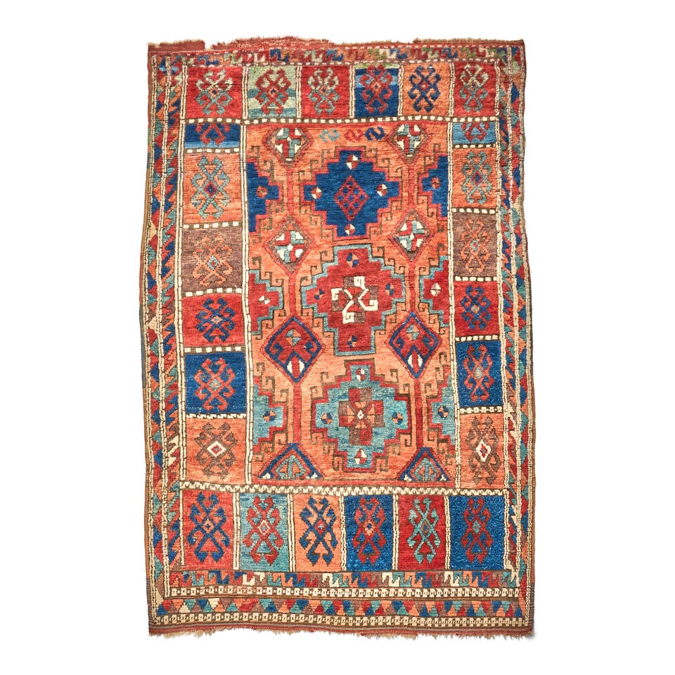 Konya Yatak Anatolia 4 ft. 5 in. x 7 ft. 3 in.: Konya Yatak Anatolia c. late 18th century, good condition for its age with very thick pile and the best Central Anatolian colors. Provenance: The James D. Burns collection 4 ft. 5 in. x 7 ft. 3 in. Fo