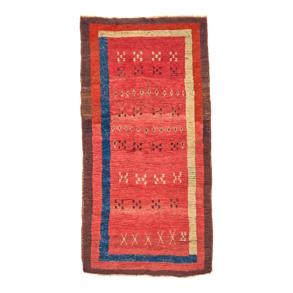 Anatolian Tulu Anatolia 3 ft. 7 in. x 7 ft. 3 in.: Anatolian Tulu Anatolia c. first half 19th century, very colorful with harmonious abrash, a deep purple border, a deep indigo, and thick, lustrous wool. Archaic and modern. Colors are similar to late 