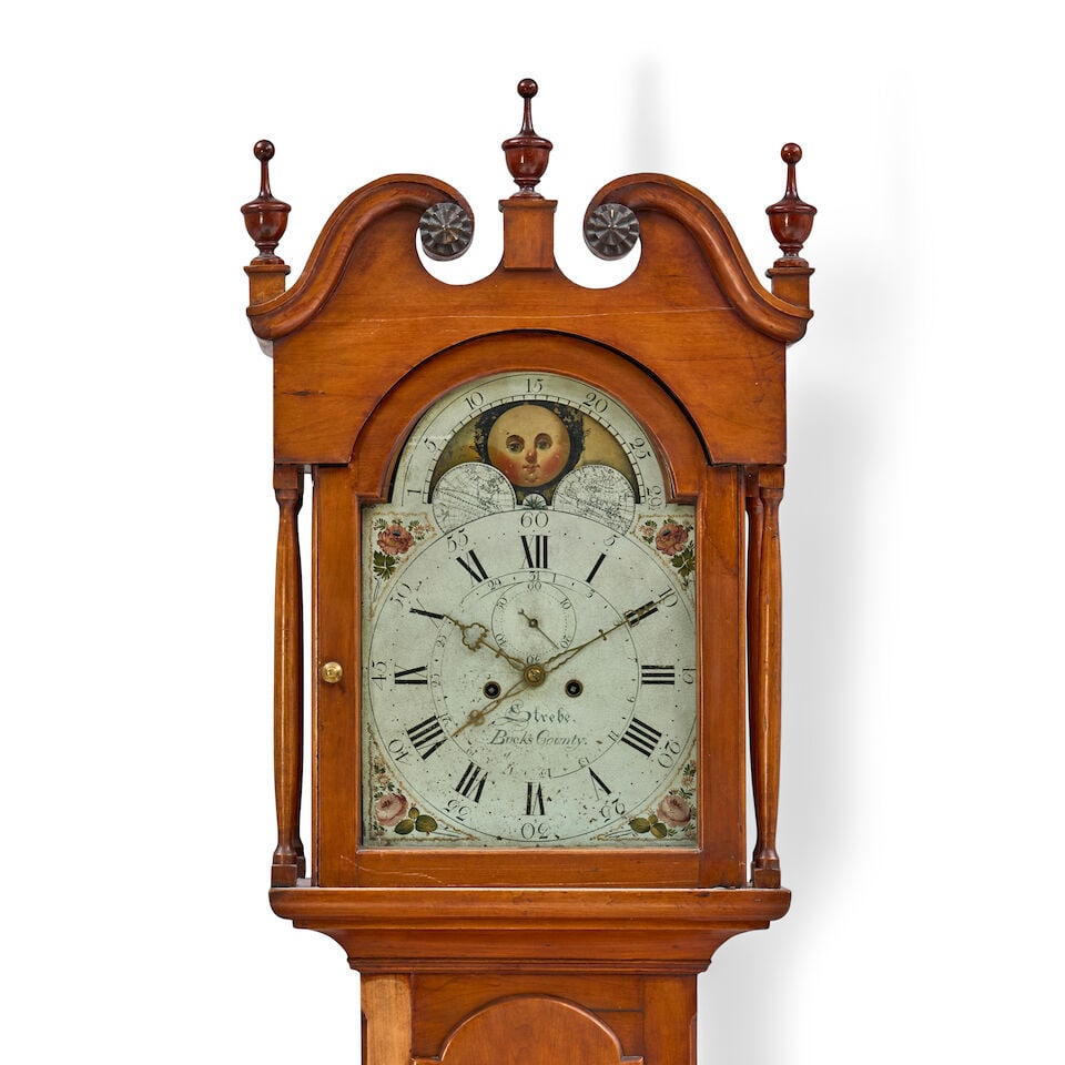 Michael Strieby Chippendale Cherry Tall Case Calendar Clocksigned Strebe, Bucks County, Pennsylv... - 3