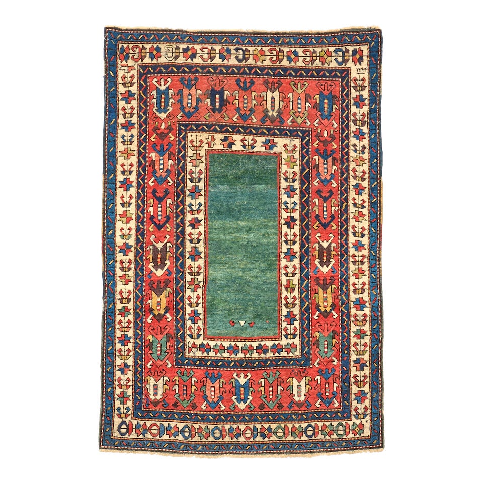Moghan Rug Caucasus 4 ft. 3 in. x 6 ft. 5 in.: Moghan Rug Caucasus c. 1820, an early, graphic, and colorful Caucasian rug from the Moghan steppe region. Provenance: The James D. Burns Collection 4 ft. 3 in. x 6 ft. 5 in. For further information on