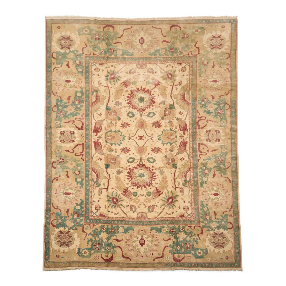 Indian Carpet India 12 ft. 6 in. x 16 ft. 2 in.: Indian Carpet India c. 20th century, very nice pile and condition. 12 ft. 6 in. x 16 ft. 2 in. For further information on this lot please visit Bonhams.com For further information about this lot pleas