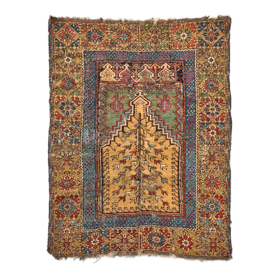 Yellow-Field Mudjar Prayer Rug Anatolia 3 ft. 9 in. x 5 ft. (1 of 3)
