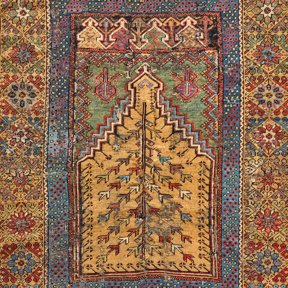 Yellow-Field Mudjar Prayer Rug Anatolia 3 ft. 9 in. x 5 ft. - 3