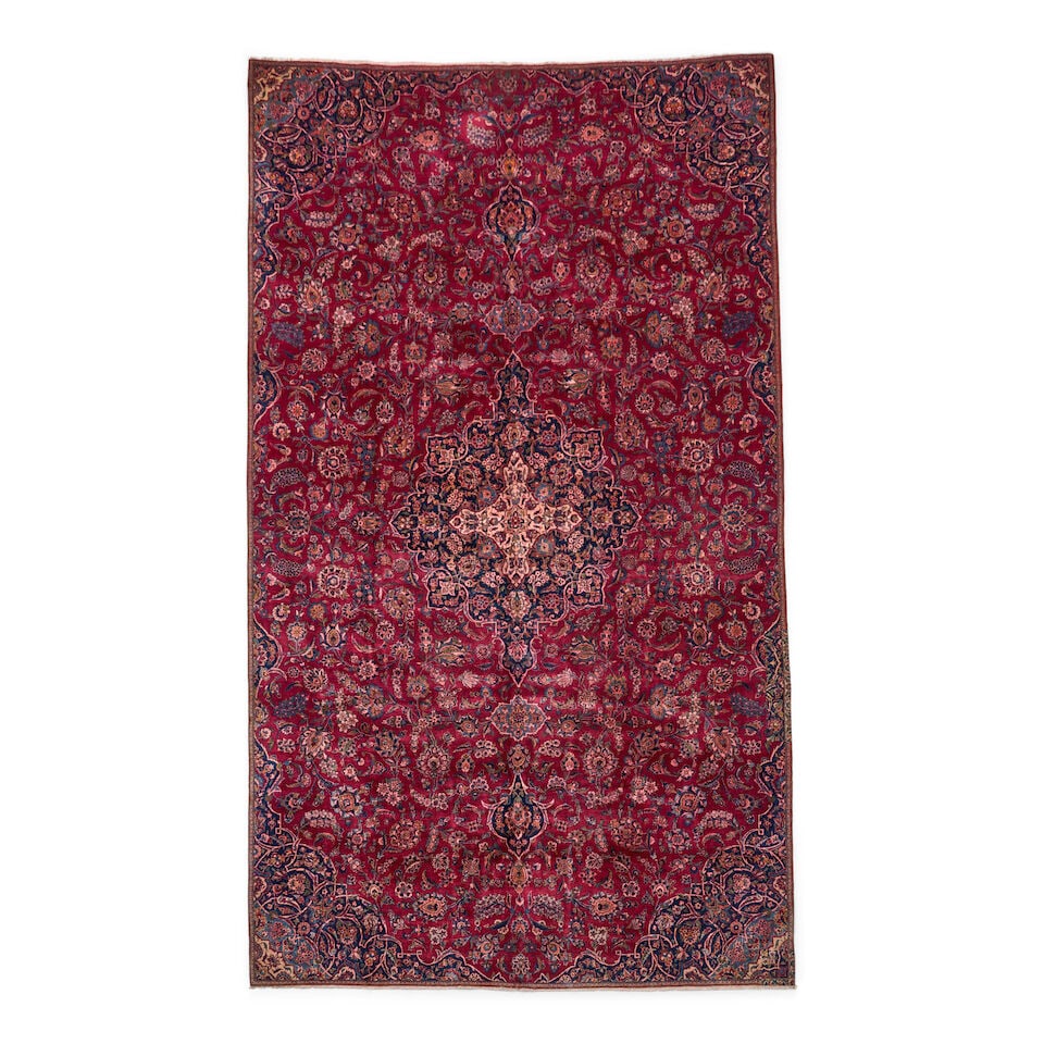 Kashan Carpet 8 ft. x 13 ft. 8 in.: Kashan Carpet c. 1925 **Saleroom Notice: Special Conditions on the sale of Iranian-origin material: Due to U.S. Federal trade regulations, Bonhams Skinner places certain restrictions and limitations u