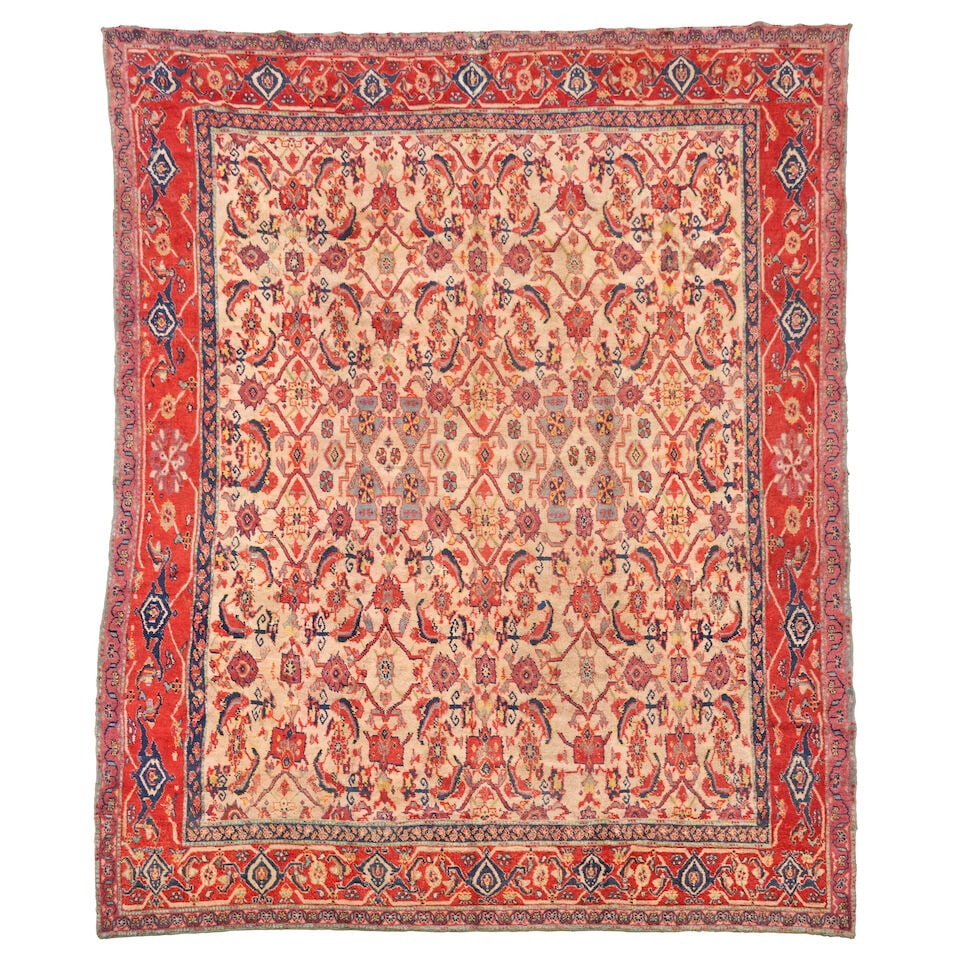 Room Size Cotton Agra Carpet India 8 ft. 9 in. x 10 ft. 8 in.: Room Size Cotton Agra Carpet India c. 1930, soft cotton pile woven on a cotton foundation, with an allover design on an ivory-colored field. 8 ft. 9 in. x 10 ft. 8 in. For further information on this 