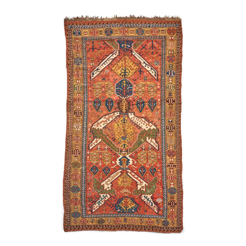 Caucasian Sumak Caucasus 5 ft. 9 in. x 10 ft. 8 in.: Caucasian Sumak Caucasus c. second half 19th century, nice, saturated colors and ready for the floor. 5 ft. 9 in. x 10 ft. 8 in. For further information on this lot please visit Bonhams.com For furthe
