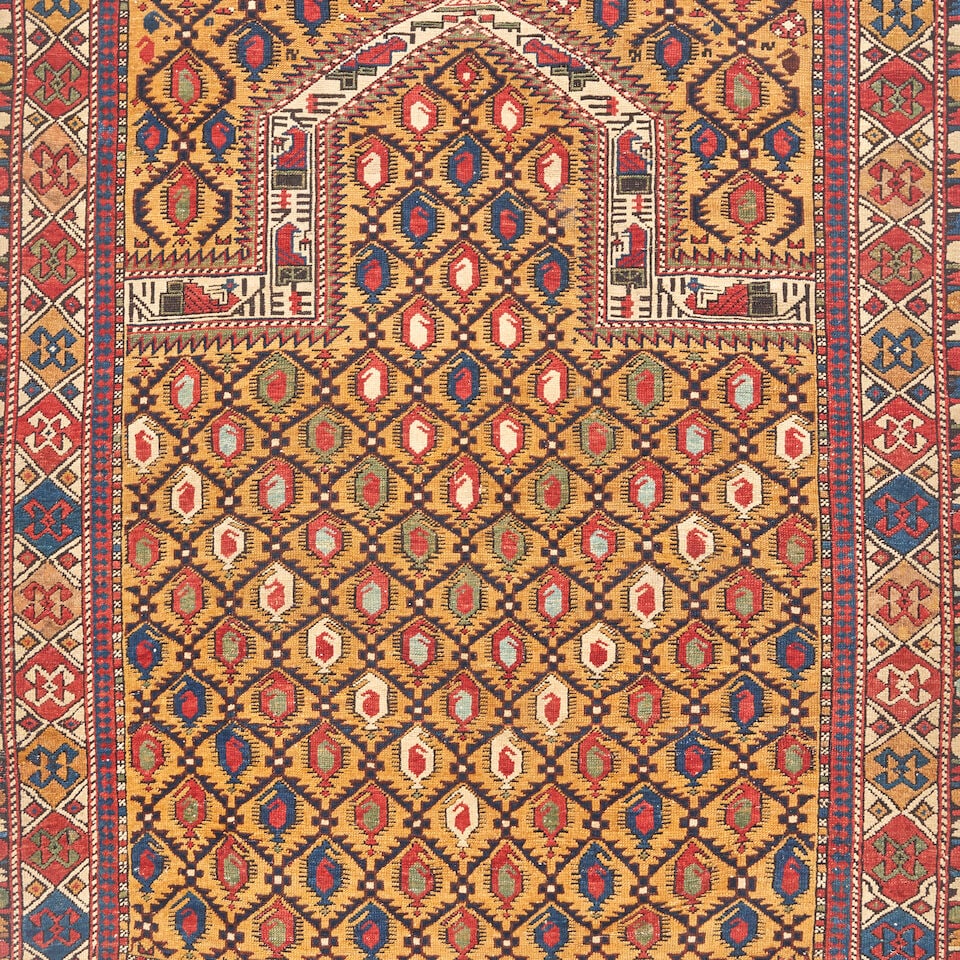 Shirvan Marasali Prayer Rug with Canary Yellow Field East Caucasus 4 ft. x 4 ft. 11 in. - 3