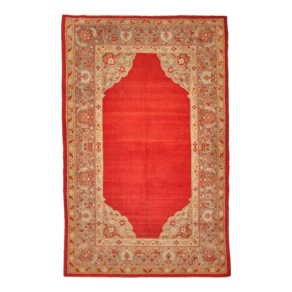 Agra Rug India 5 ft. x 8 ft.: Agra Rug India c. early 20th century, has a nice soft handle. 5 ft. x 8 ft. For further information on this lot please visit Bonhams.com For further information about this lot please visit the lot