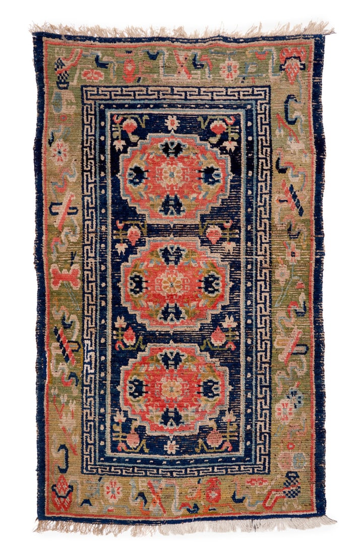 Tibetan Mat Tibet 2 ft. 5 in. x 4 ft. 4 in.: Tibetan Mat Tibet c. 1900 2 ft. 5 in. x 4 ft. 4 in. For further information on this lot please visit Bonhams.com For further information about this lot please