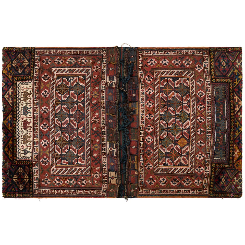 Bakhtiari Bags 3 ft. x 4 ft. 10 in.: Bakhtiari Bags c. early 20th century, pile and flatweave areas. 3 ft. x 4 ft. 10 in. For further information on this lot please visit Bonhams.com For further information about this lot please