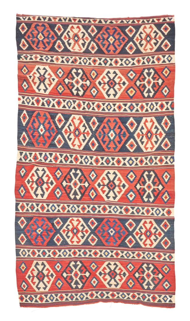 Kazak Kilim Caucasus 5 ft. 6 in. x 10 ft. 4 in.: Kazak Kilim Caucasus c. late 19th century 5 ft. 6 in. x 10 ft. 4 in. For further information on this lot please visit Bonhams.com For further information about this lot please