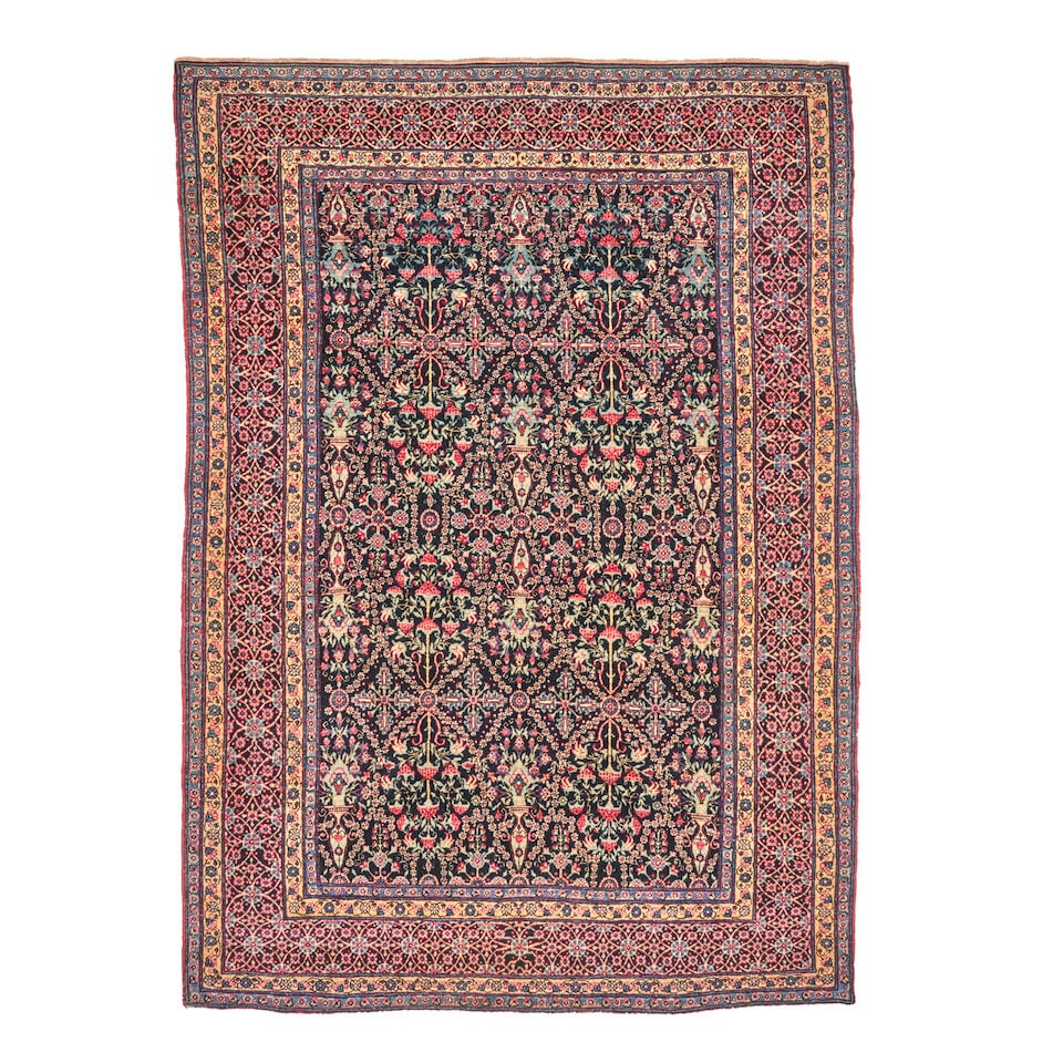Fine Meshed Rug 4 ft. 7 in. x 6 ft. 4 in.: Fine Meshed Rug circa late 19th century, full pile, a fine weave, natural colors, and a delicately drawn and complex field design on this antique Meshed rug. An excellent example of its type. **Salero