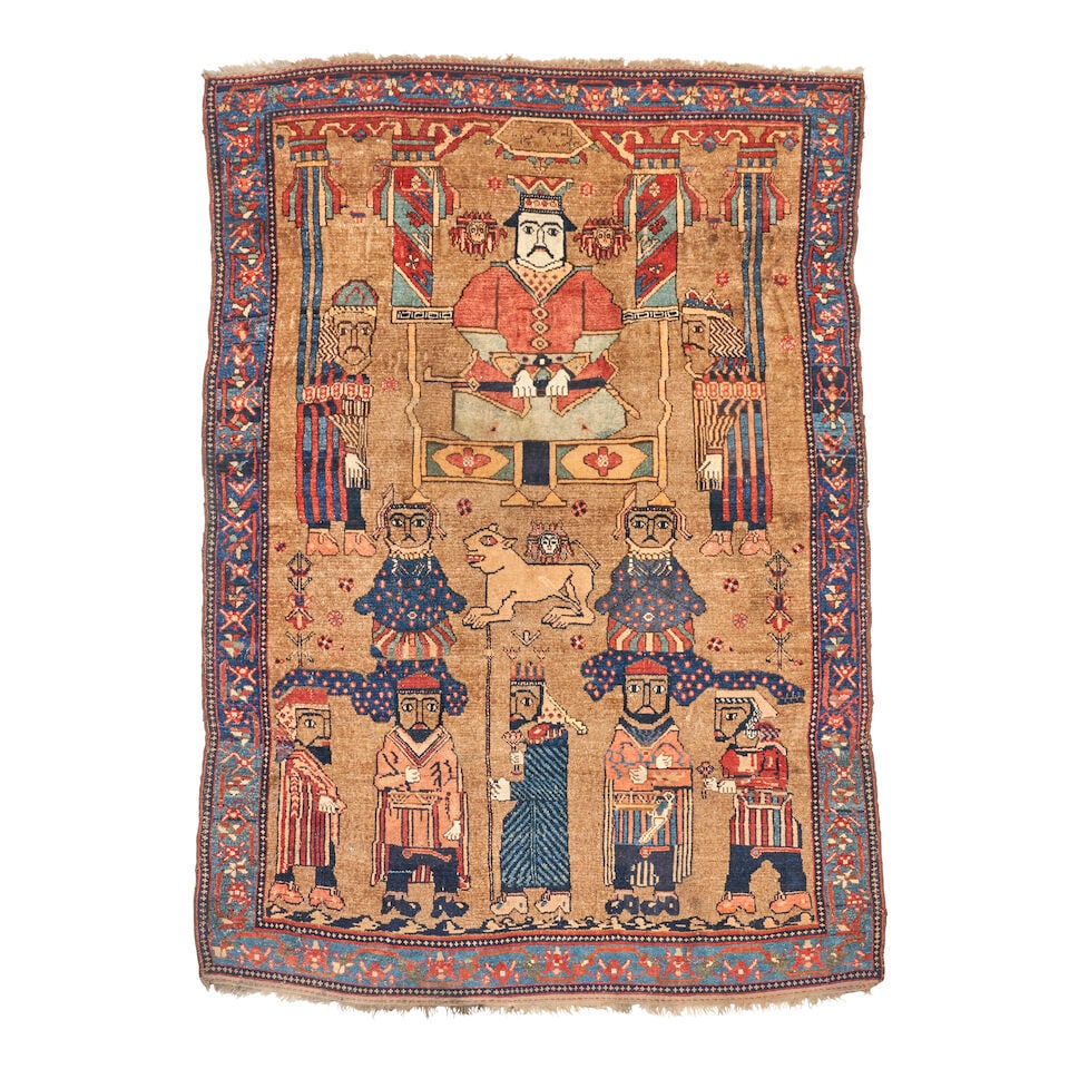 Pictorial Malayer Rug 4 ft. 5 in. x 6 ft. 7 in.: Pictorial Malayer Rug c. late 19th century **Saleroom Notice: Special Conditions on the sale of Iranian-origin material: Due to U.S. Federal trade regulations, Bonhams Skinner places certain restricti