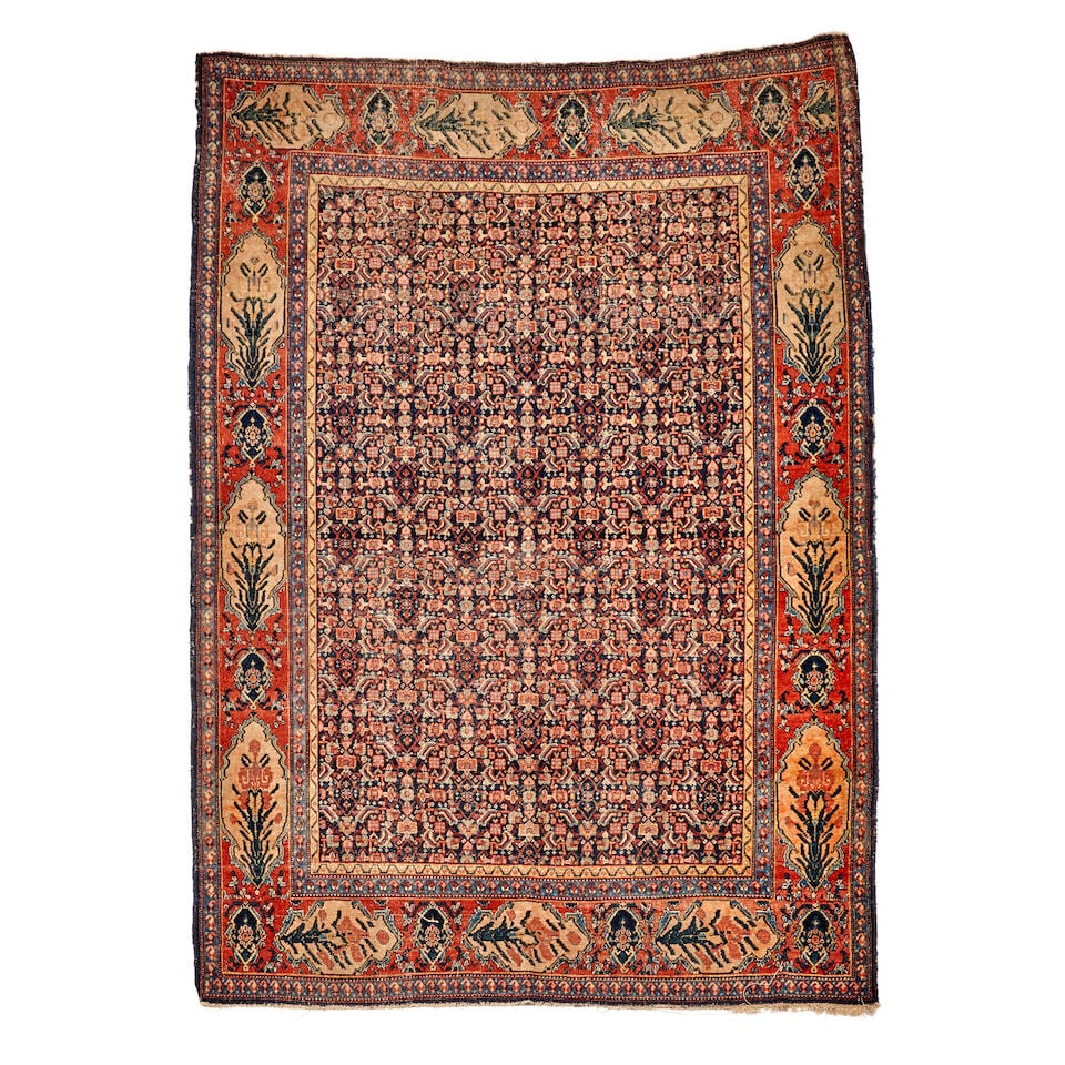 Senneh Rug 4 ft. 5 in. x 6 ft. 4 in.: Senneh Rug c. 1900 **Saleroom Notice: Special Conditions on the sale of Iranian-origin material: Due to U.S. Federal trade regulations, Bonhams Skinner places certain restrictions and limitations upon