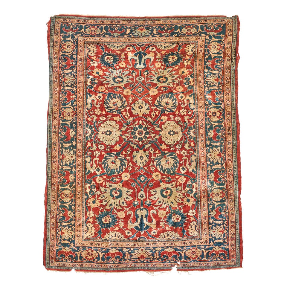 Silk Tabriz Rug 4 ft. 7 in. x 6 ft. 2 in.: Silk Tabriz Rug c. 19th century **Saleroom Notice: Special Conditions on the sale of Iranian-origin material: Due to U.S. Federal trade regulations, Bonhams Skinner places certain restrictions and lim