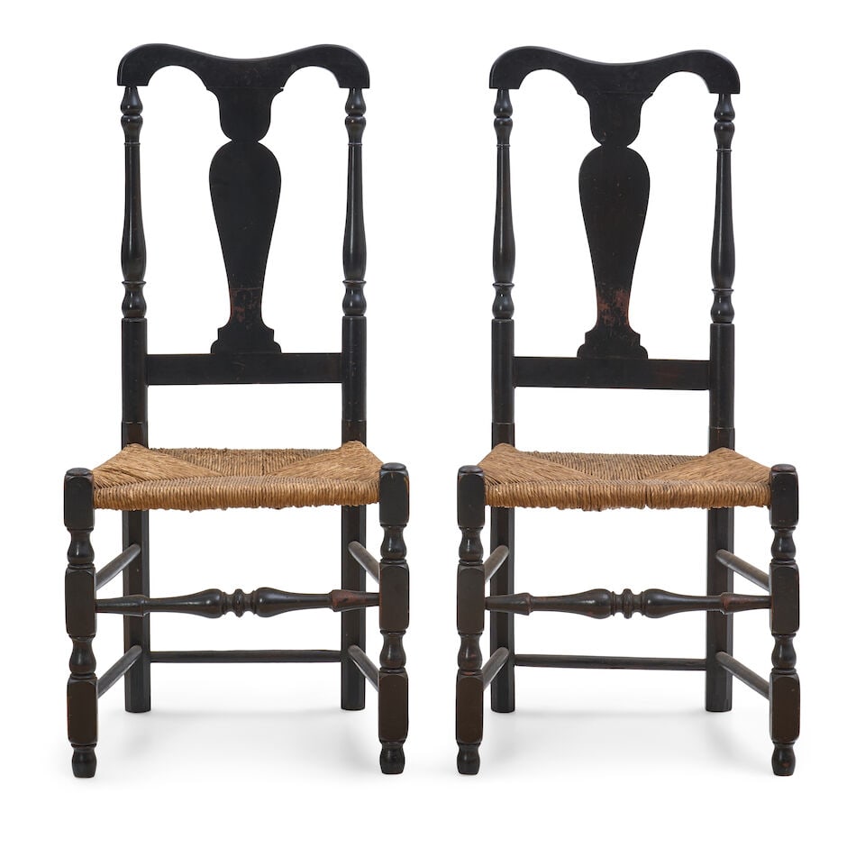 Pair of Queen Anne Painted Rush-seat Side Chairs Hudson Valley, New York, c. 1740 (1 of 2)
