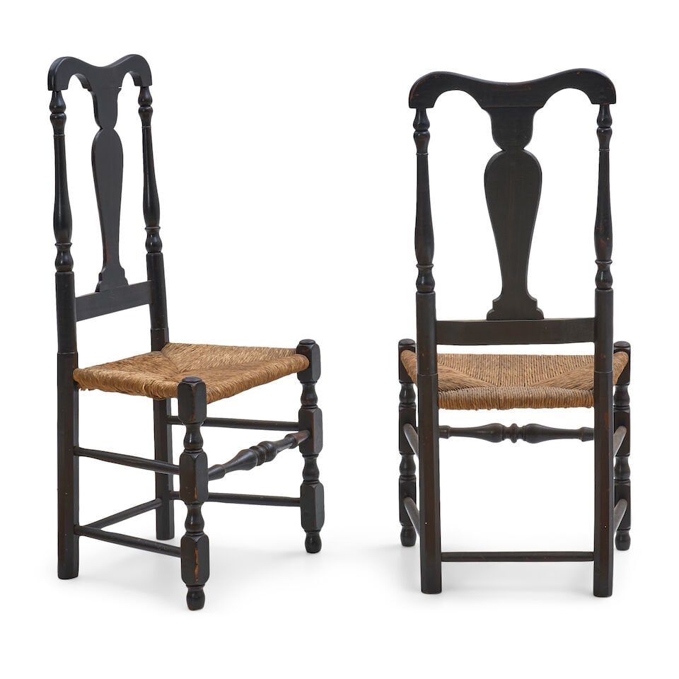 Pair of Queen Anne Painted Rush-seat Side Chairs Hudson Valley, New York, c. 1740 - 2